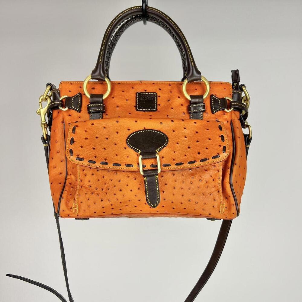 Orange and brown Dooney & Bourke ostrich leather mini handbag